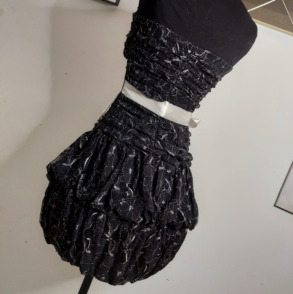 Black ruffle cocktail dress with silver accents - Picture 3 of 10